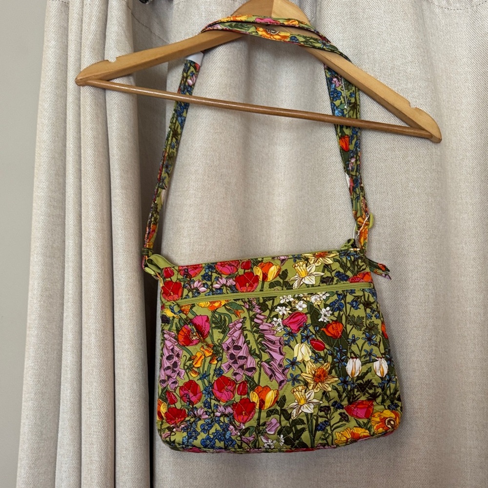 Vera Bradley Olive Green Floral Crossbody with Multicolor Blooms